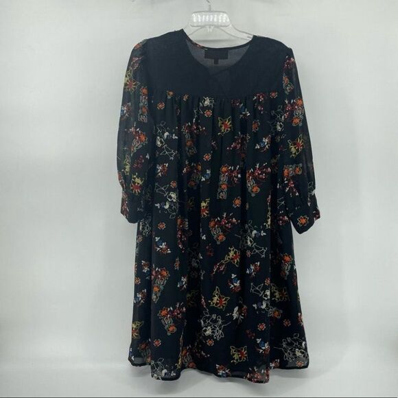 Philosophy Floral Embroidered Tassel Tie Neck Long Sleeve Boho Semi-Sheer Dress‎ - Picture 9 of 9